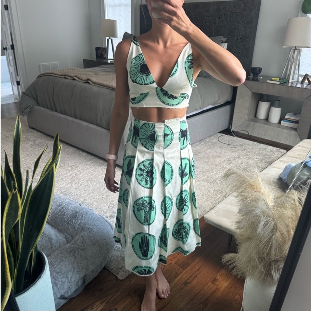 New ZARA Printed Box Pleat High Waist Skirt ZW Collection